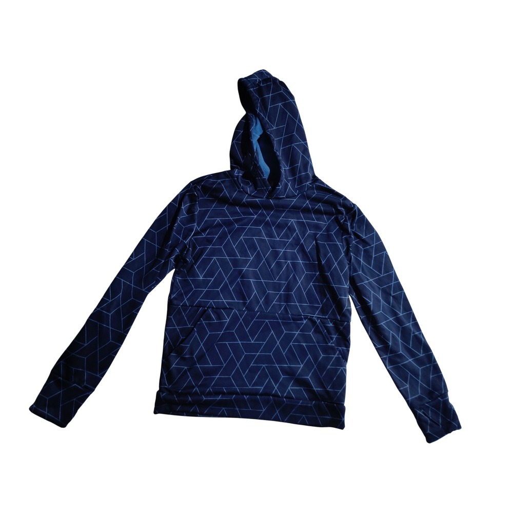 Kids Blue Geometric Print Hoodie Long Sleeve Pullover Pocket L 12-14 Thumb Hole
